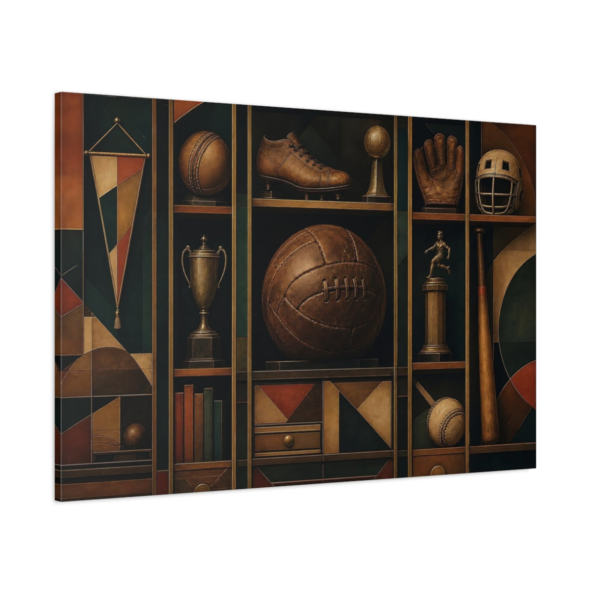 Side Mockup 1. Vintage Sports Trophy Shelf shown as canvas print