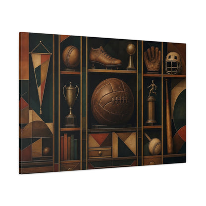 Side Mockup 1. Vintage Sports Trophy Shelf shown as canvas print