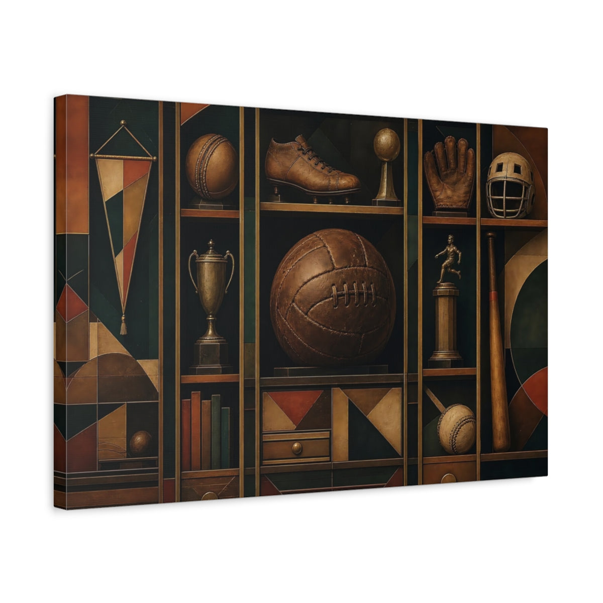 Side Mockup 3. Vintage Sports Trophy Shelf shown as canvas print
