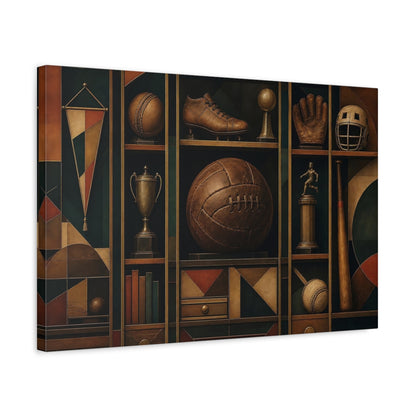 Side Mockup 3. Vintage Sports Trophy Shelf shown as canvas print
