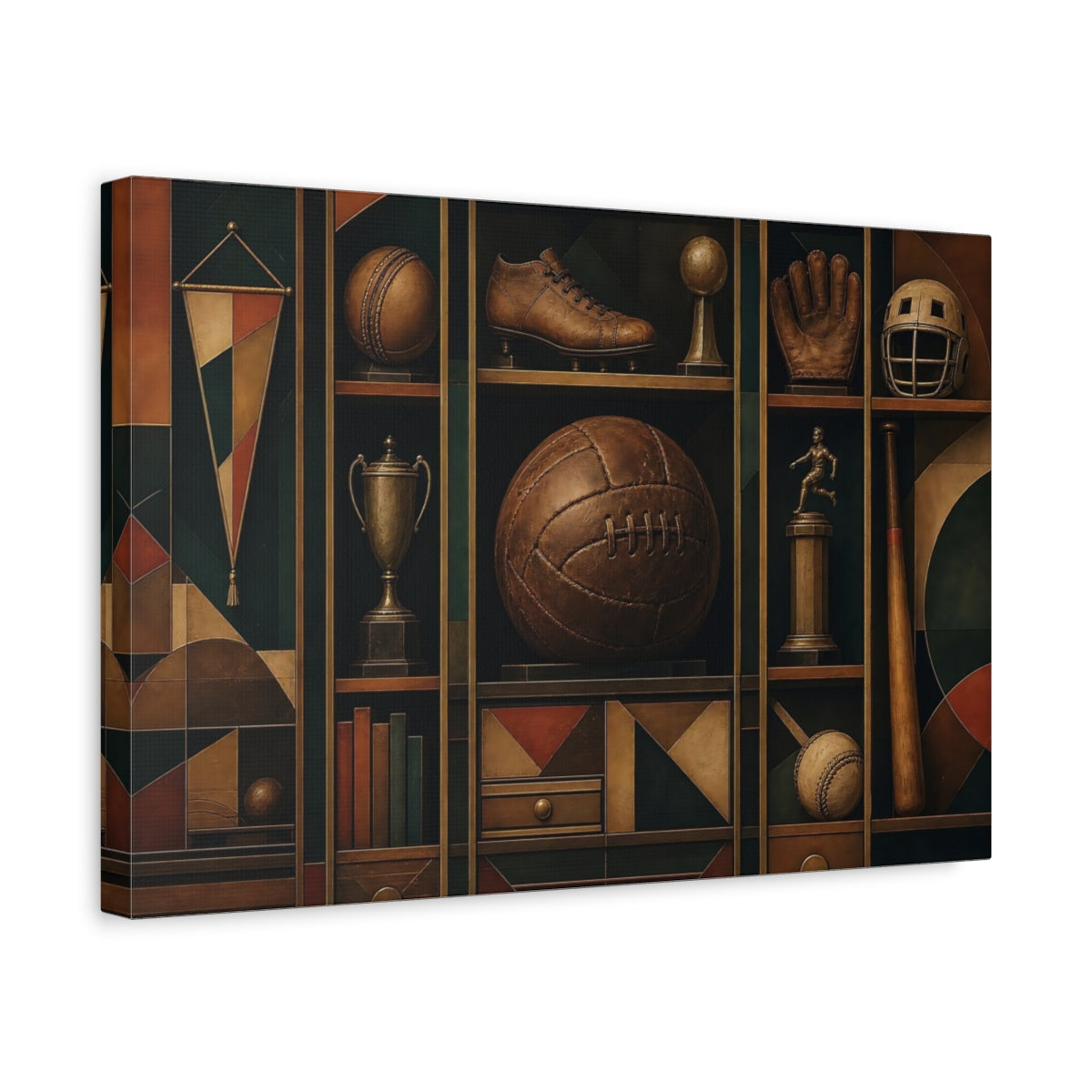 Side Mockup 4. Vintage Sports Trophy Shelf shown as canvas print