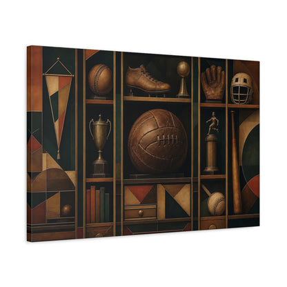 Side Mockup 2. Vintage Sports Trophy Shelf shown as canvas print