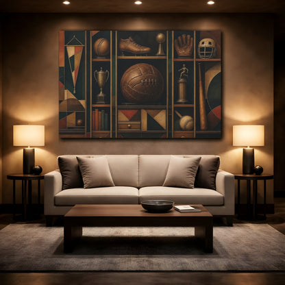 Mockup 2. Vintage Sports Trophy Shelf shown as canvas print