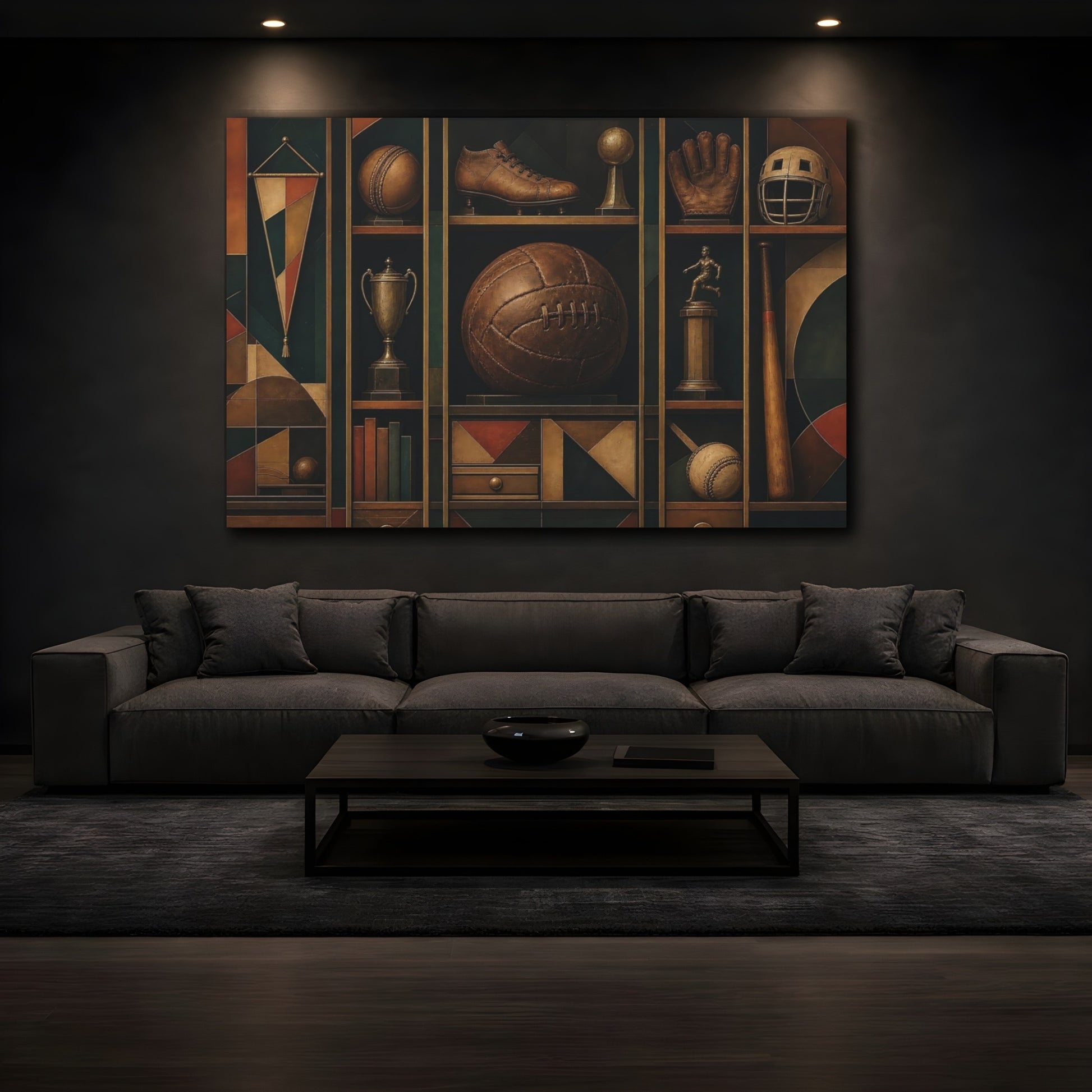 Mockup 3. Vintage Sports Trophy Shelf shown as canvas print