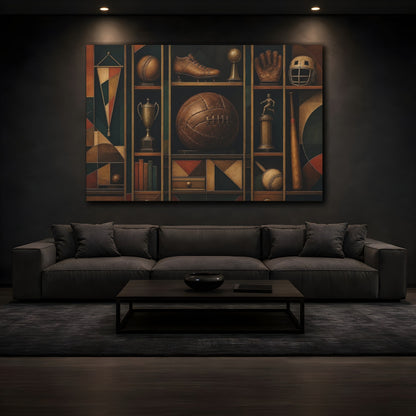 Mockup 3. Vintage Sports Trophy Shelf shown as canvas print