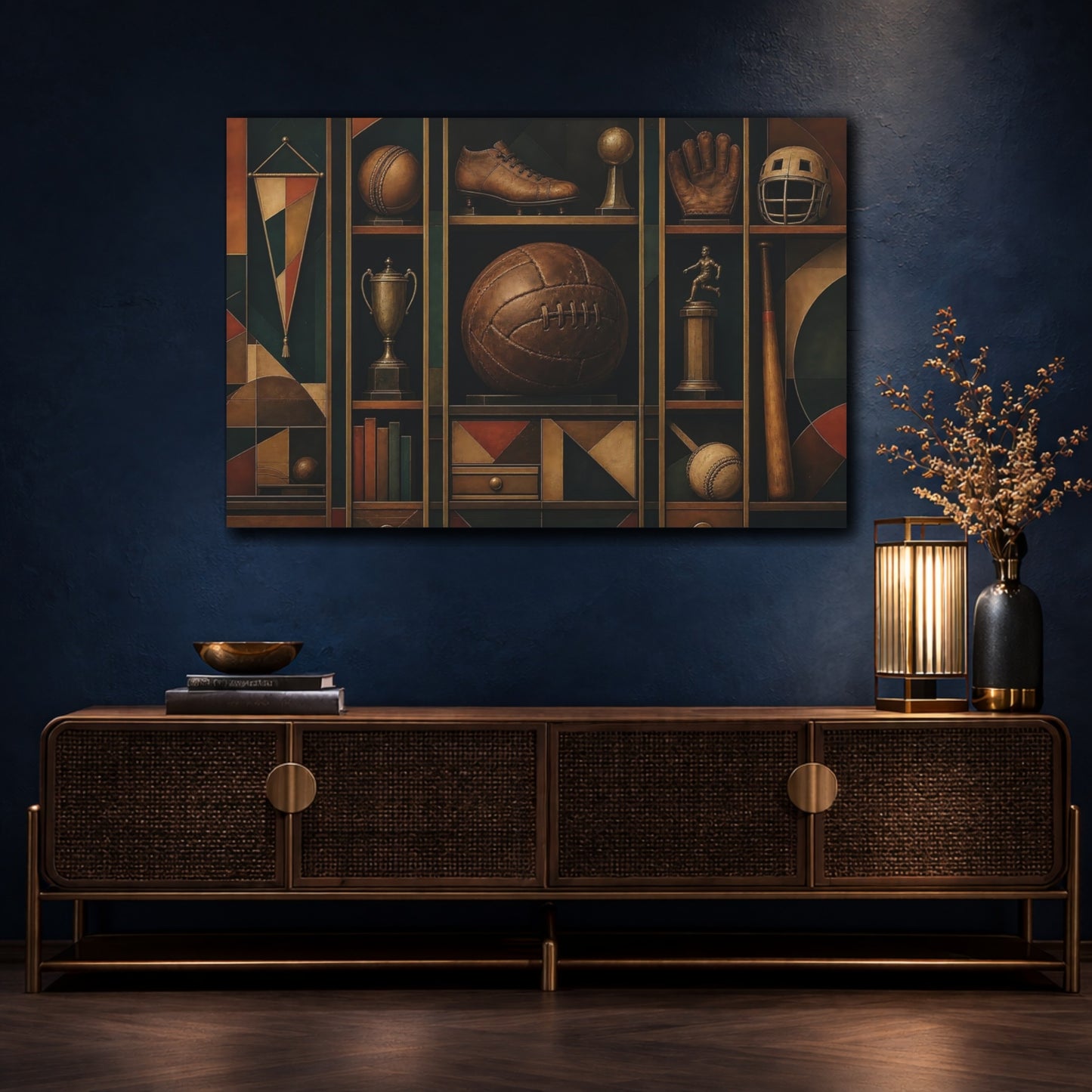 Mockup 4. Vintage Sports Trophy Shelf shown as canvas print