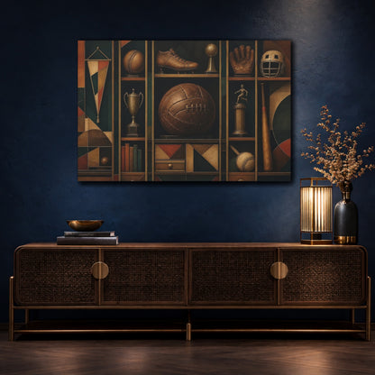 Mockup 4. Vintage Sports Trophy Shelf shown as canvas print