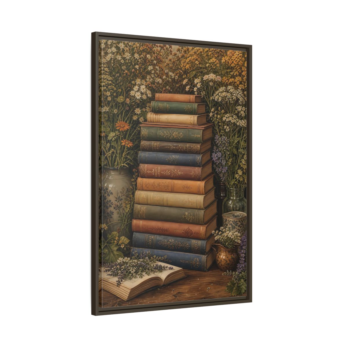 Main Mockup. Vintage Stack Of Books Vintage Books shown as stretched canvas wall art