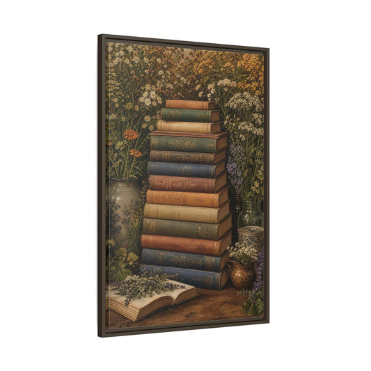Main Mockup. Vintage Stack Of Books Vintage Books shown as stretched canvas wall art