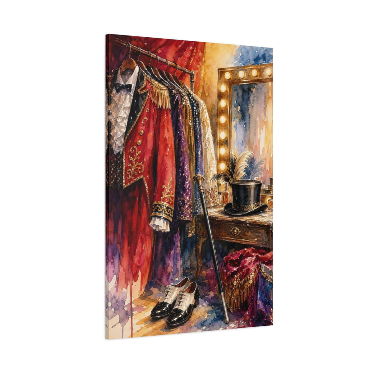 Side Mockup 1. Vintage Stage Dressing Room shown as canvas print