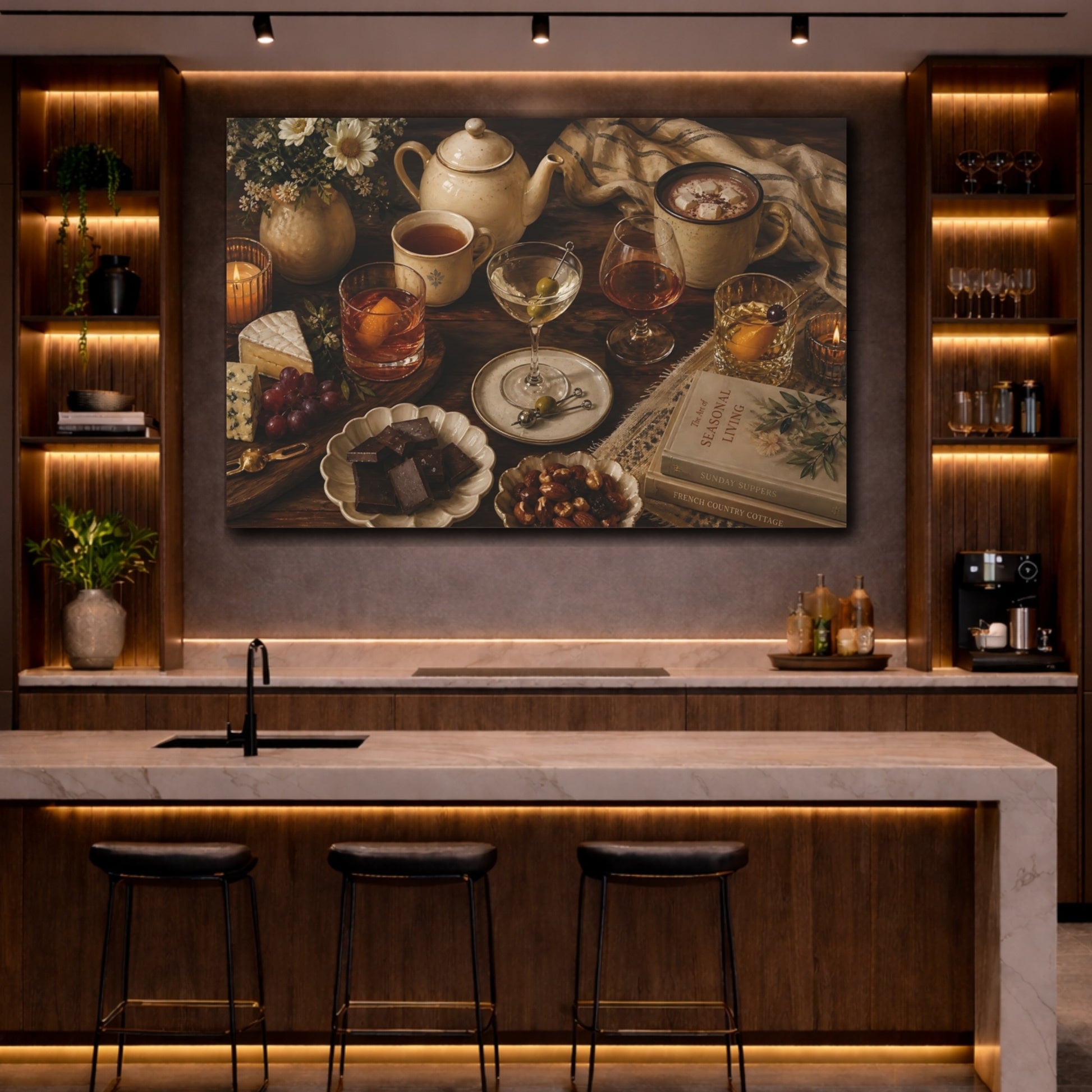 Mockup 2. Vintage Still Life Warm Still Life shown as stretched canvas wall art