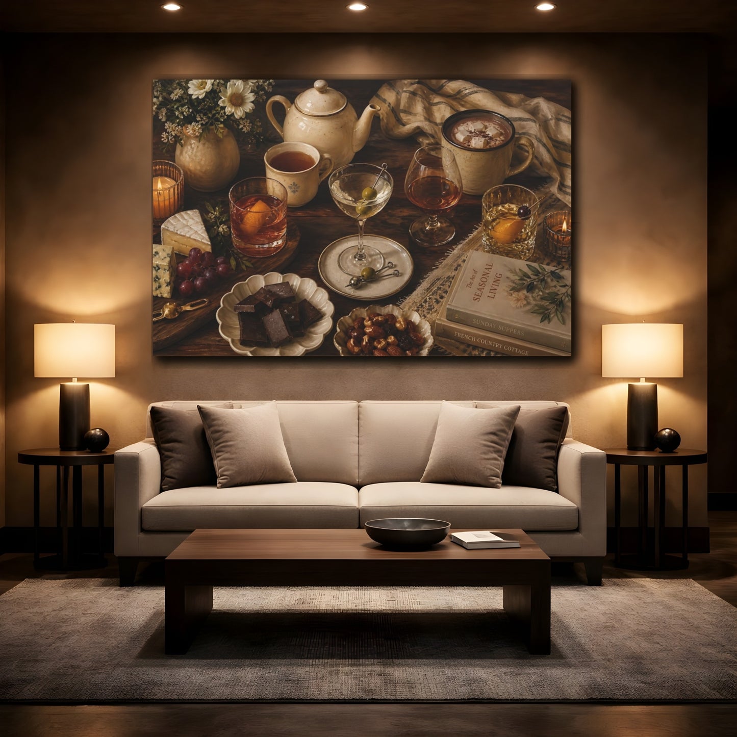 Mockup 3. Vintage Still Life Warm Still Life shown as stretched canvas wall art