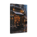 Side Mockup 4. Vintage Street Cafe Winter Cityscape shown as stretched canvas wall art