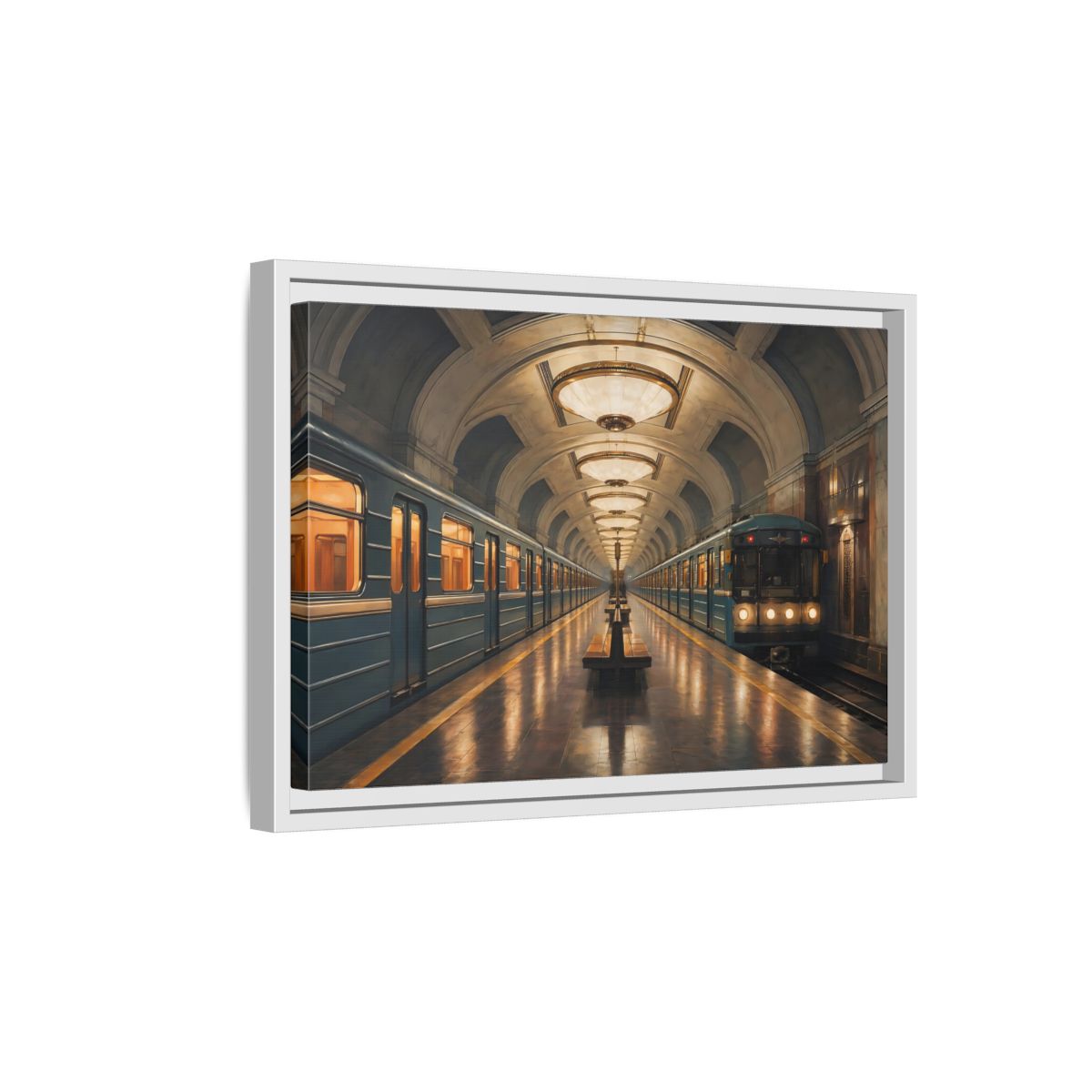 Side Mockup 4. Vintage Subway Station Vintage Subway Scene shown as stretched canvas wall art