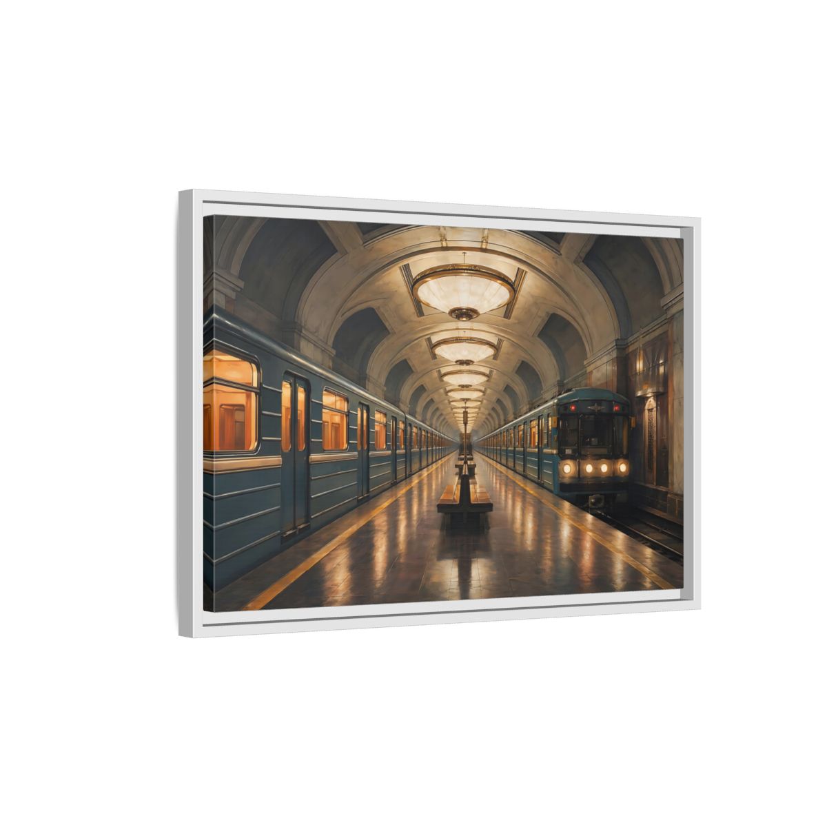 Side Mockup 1. Vintage Subway Station Vintage Subway Scene shown as stretched canvas wall art