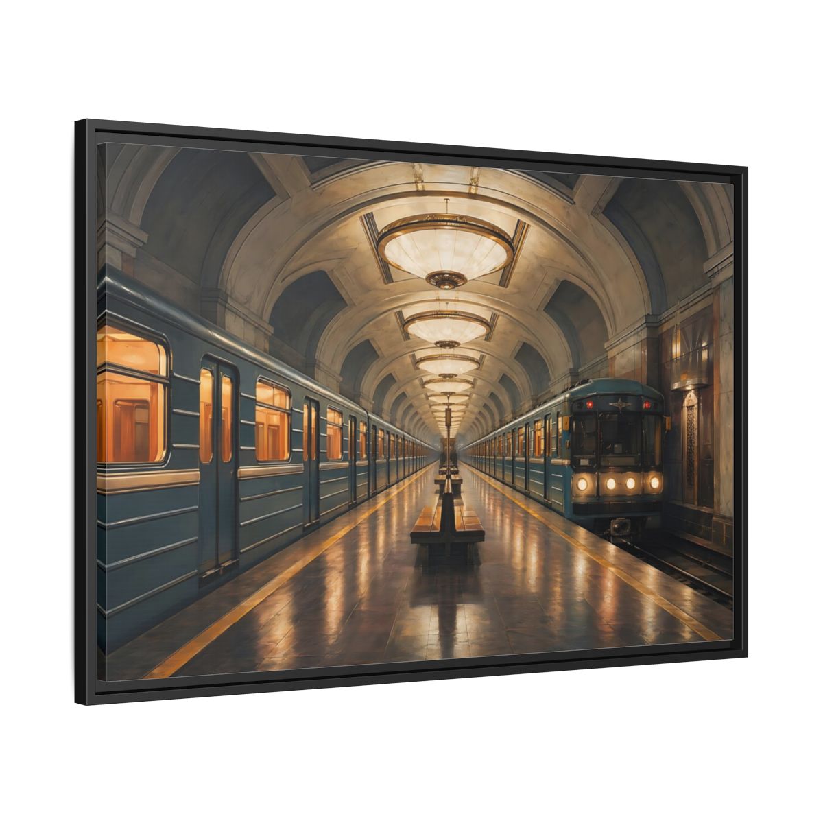 Side Mockup 13. Vintage Subway Station Vintage Subway Scene shown as stretched canvas wall art