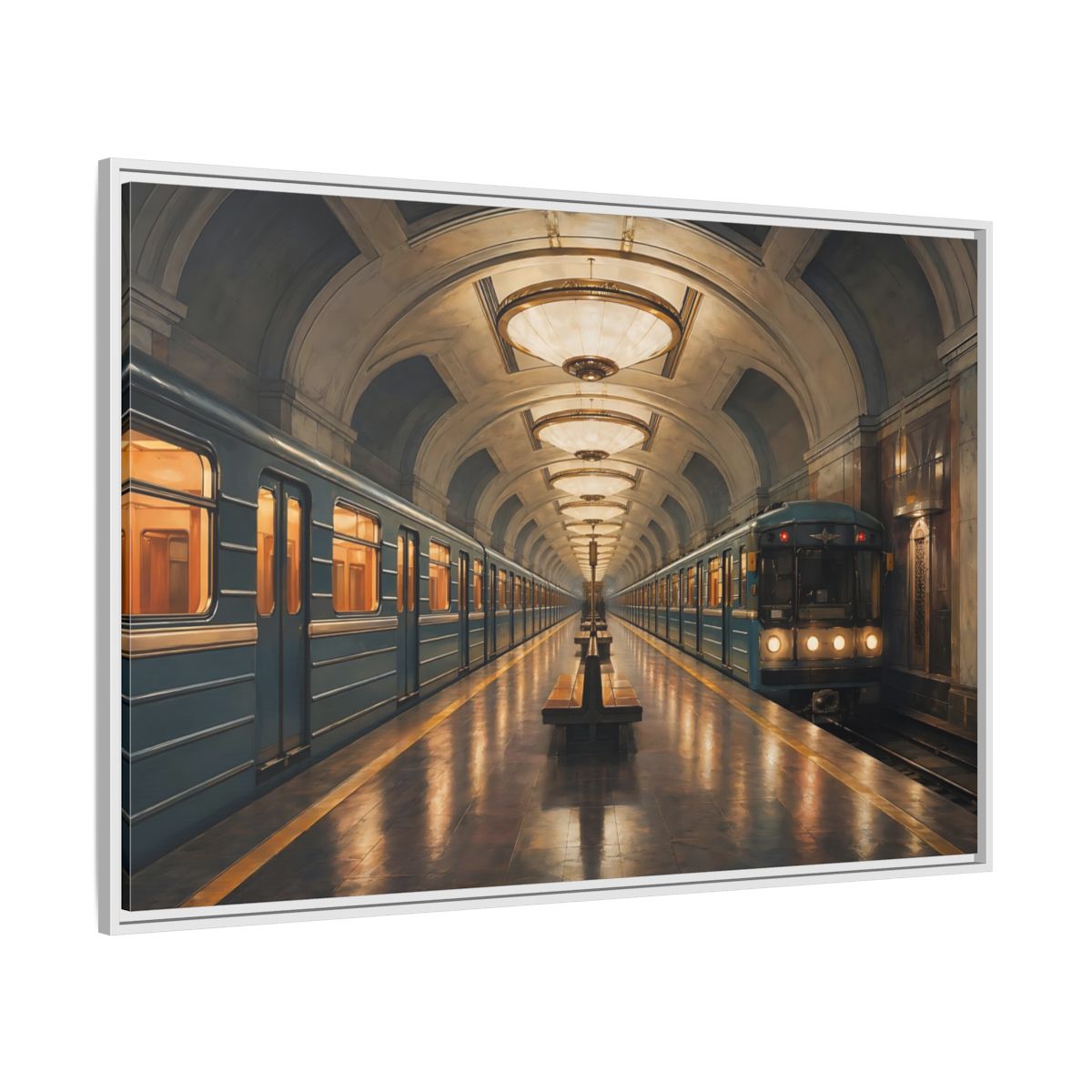 Side Mockup 7. Vintage Subway Station Vintage Subway Scene shown as stretched canvas wall art