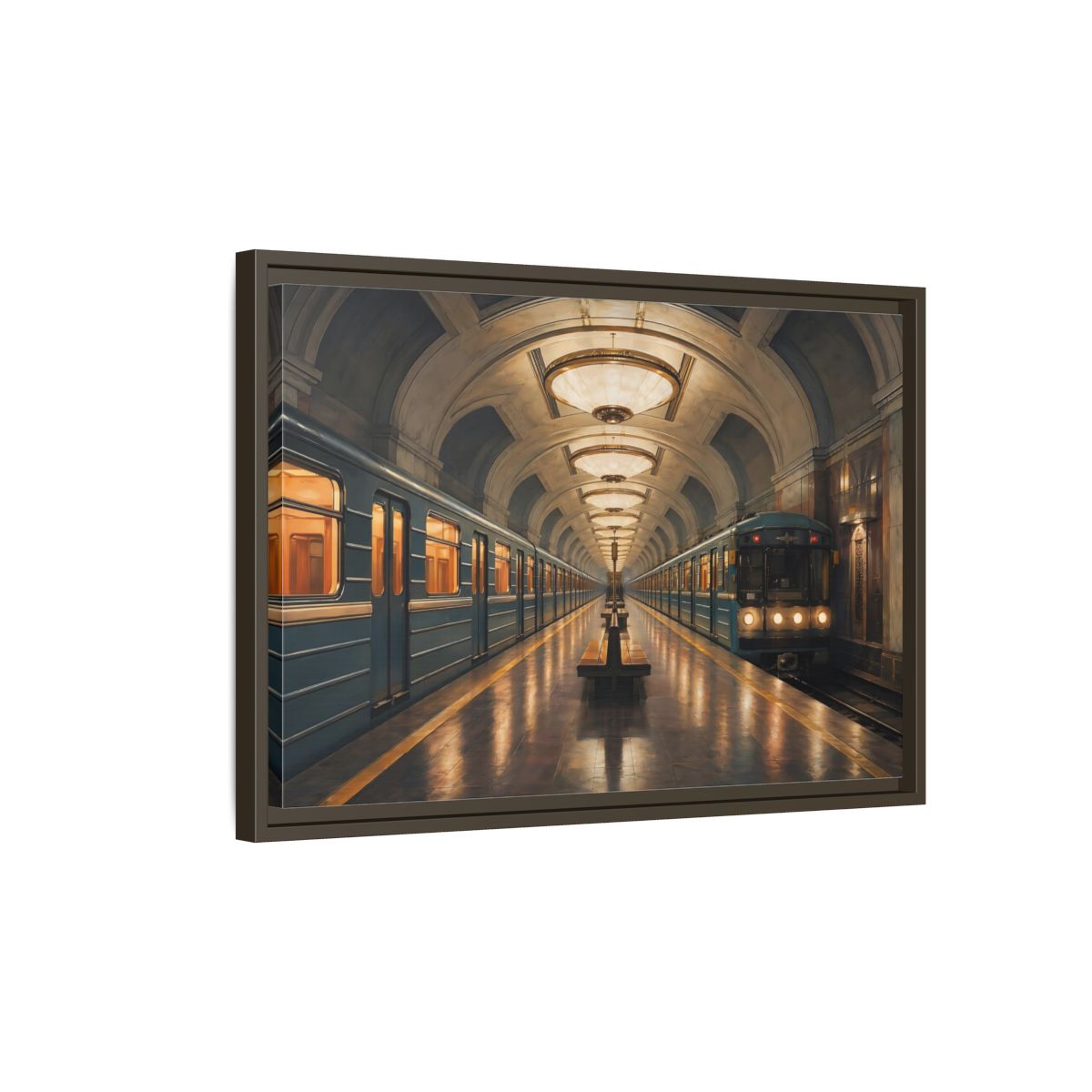 Side Mockup 2. Vintage Subway Station Vintage Subway Scene shown as stretched canvas wall art