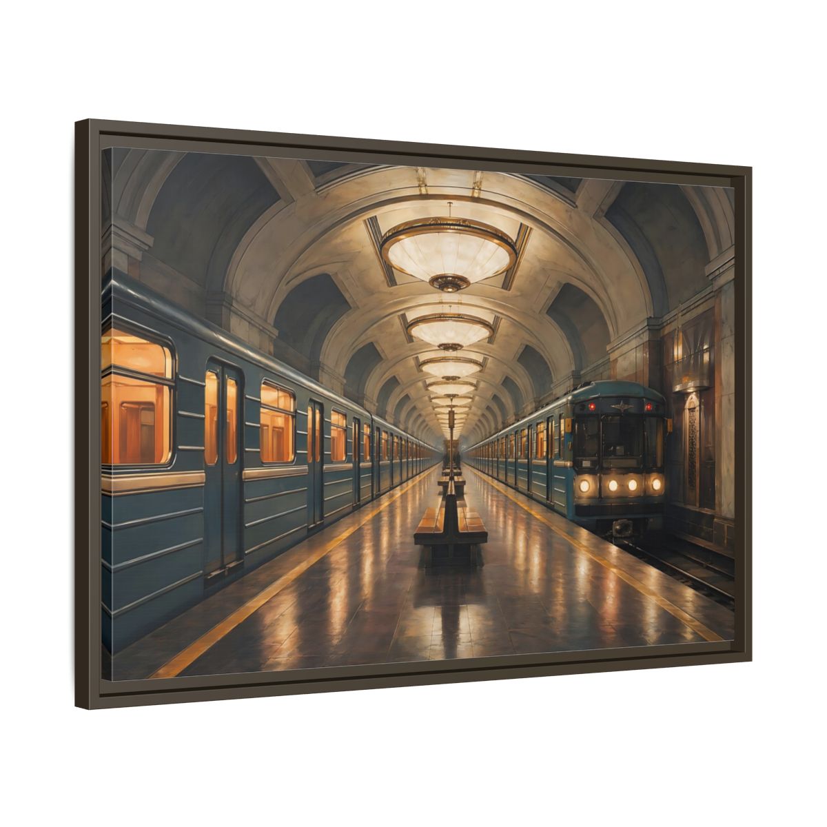 Side Mockup 11. Vintage Subway Station Vintage Subway Scene shown as stretched canvas wall art