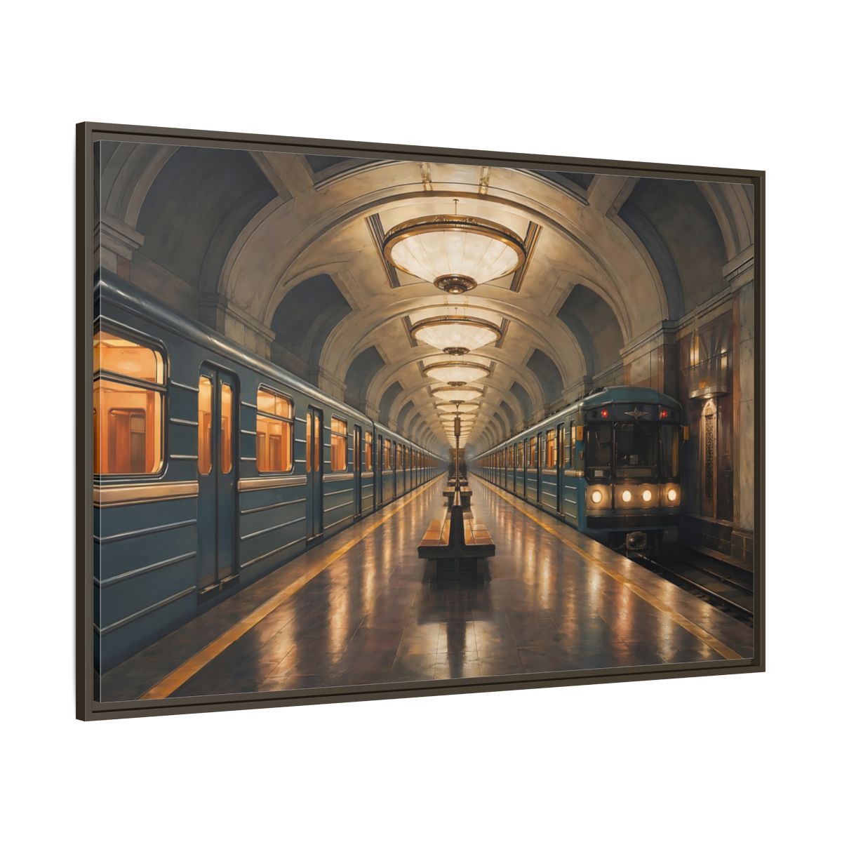 Side Mockup 8. Vintage Subway Station Vintage Subway Scene shown as stretched canvas wall art