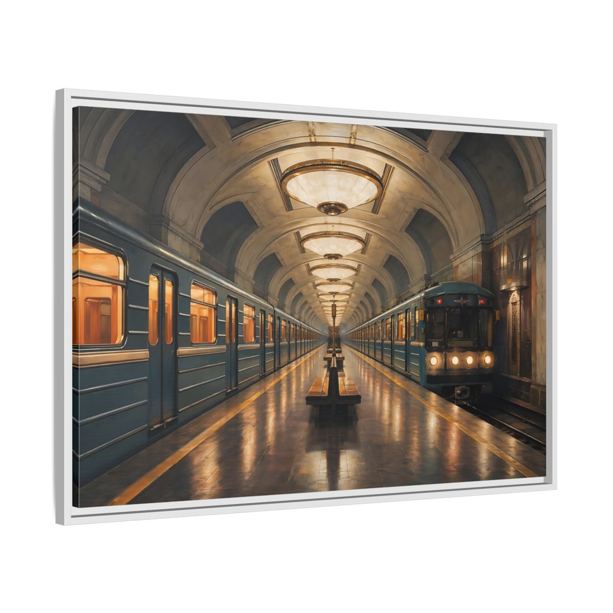 Side Mockup 9. Vintage Subway Station Vintage Subway Scene shown as stretched canvas wall art