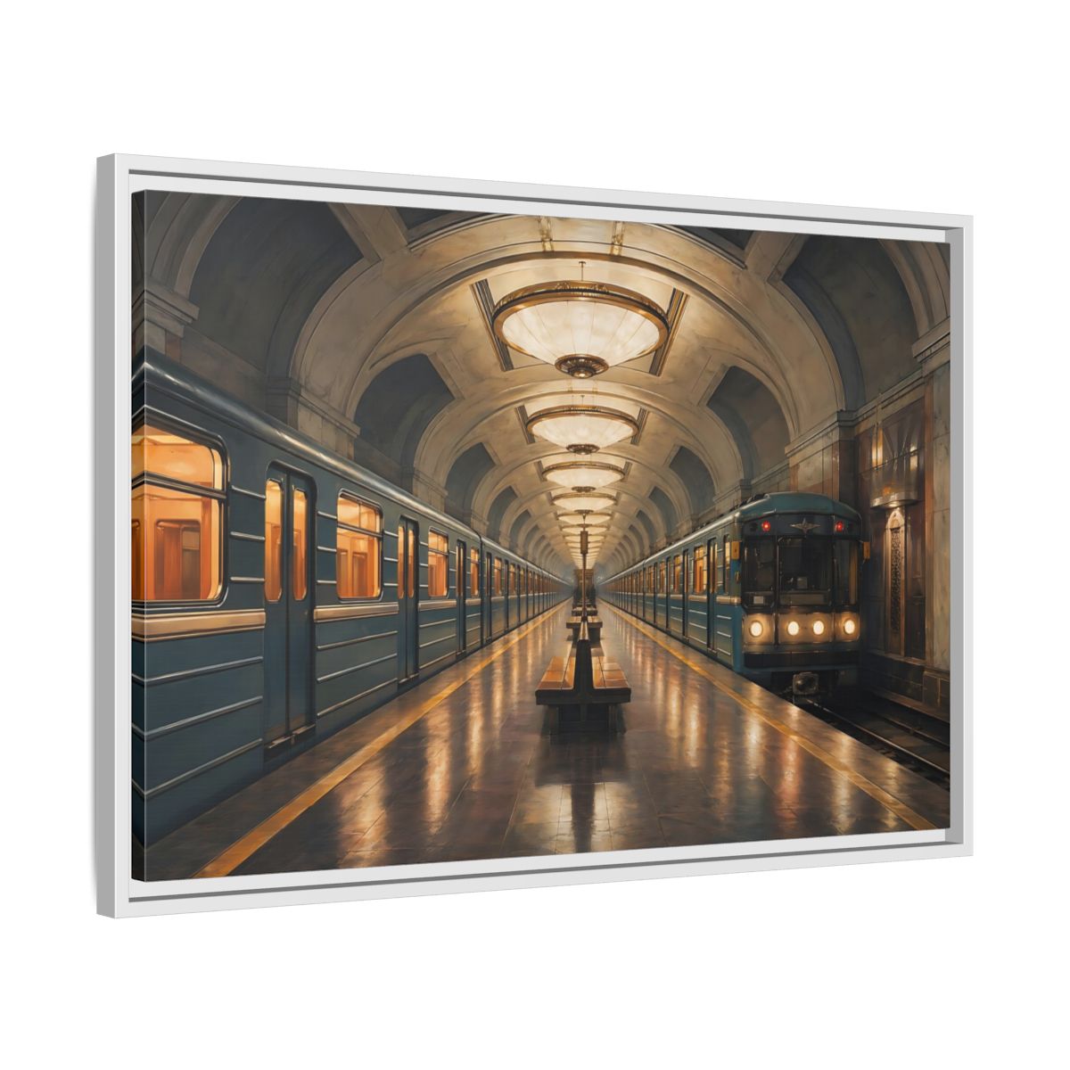 Side Mockup 10. Vintage Subway Station Vintage Subway Scene shown as stretched canvas wall art