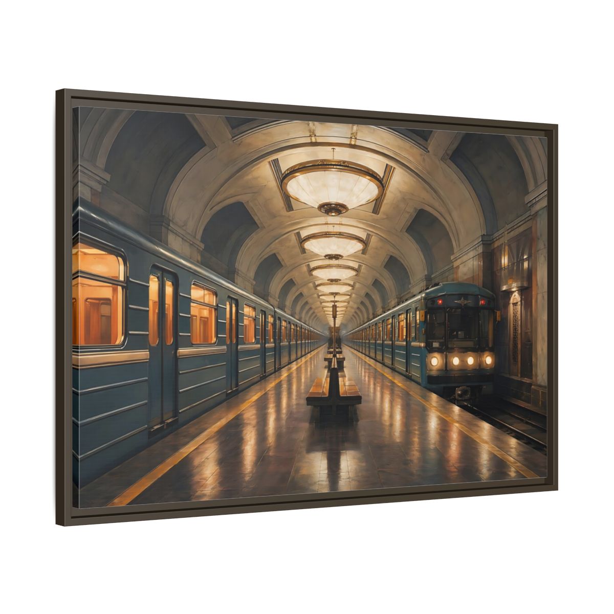 Main Mockup. Vintage Subway Station Vintage Subway Scene shown as stretched canvas wall art