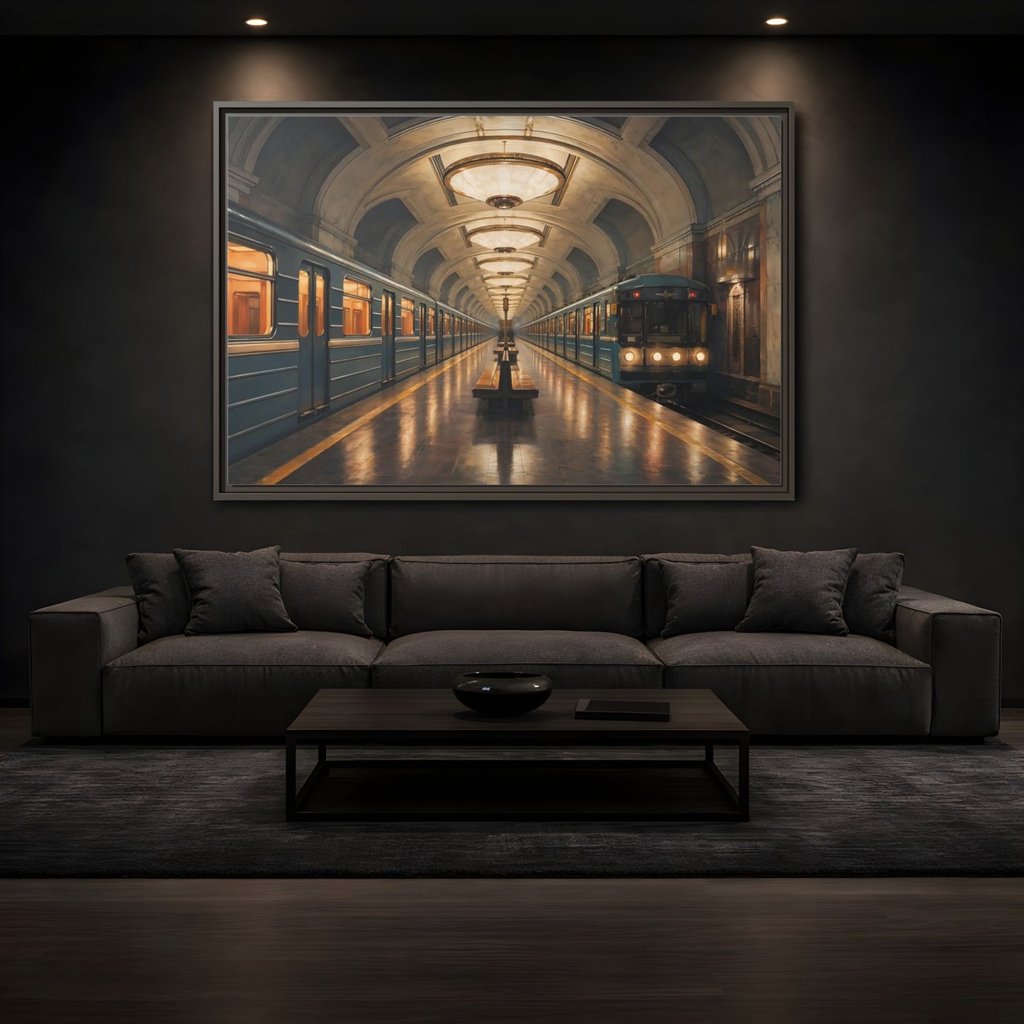 Mockup 3. Vintage Subway Station Vintage Subway Scene shown as stretched canvas wall art