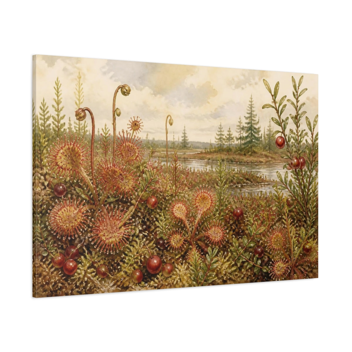 Side Mockup 1. Vintage Sundew Bog shown as canvas print