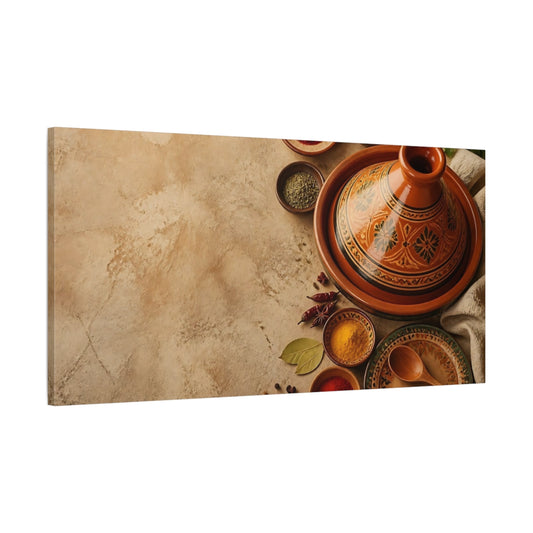 Main Mockup. Vintage Tagine Moroccan Spices shown as canvas print