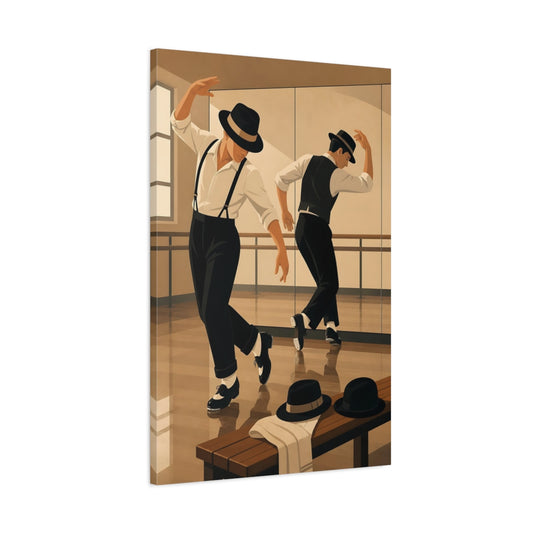 Main Mockup. Vintage Tap Dancers Black And Beige Dance shown as canvas print