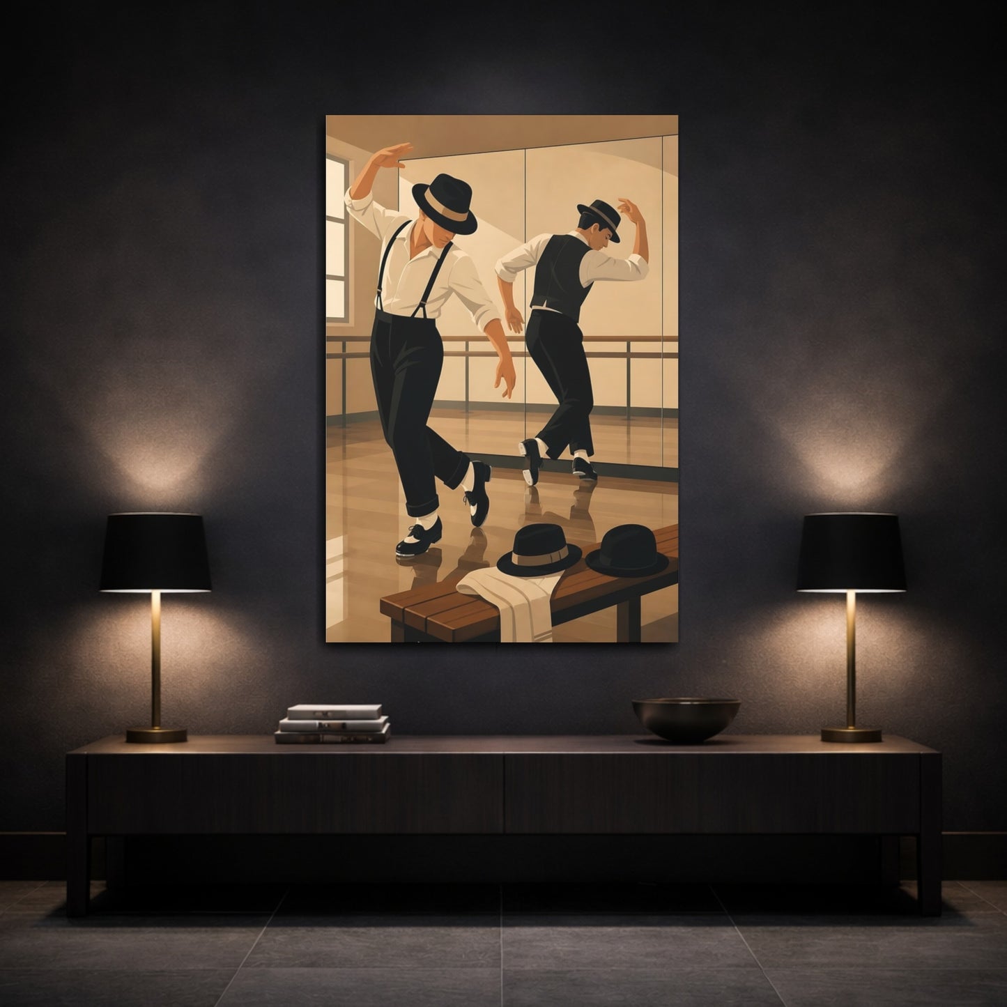 Mockup 3. Vintage Tap Dancers Black And Beige Dance shown as canvas print