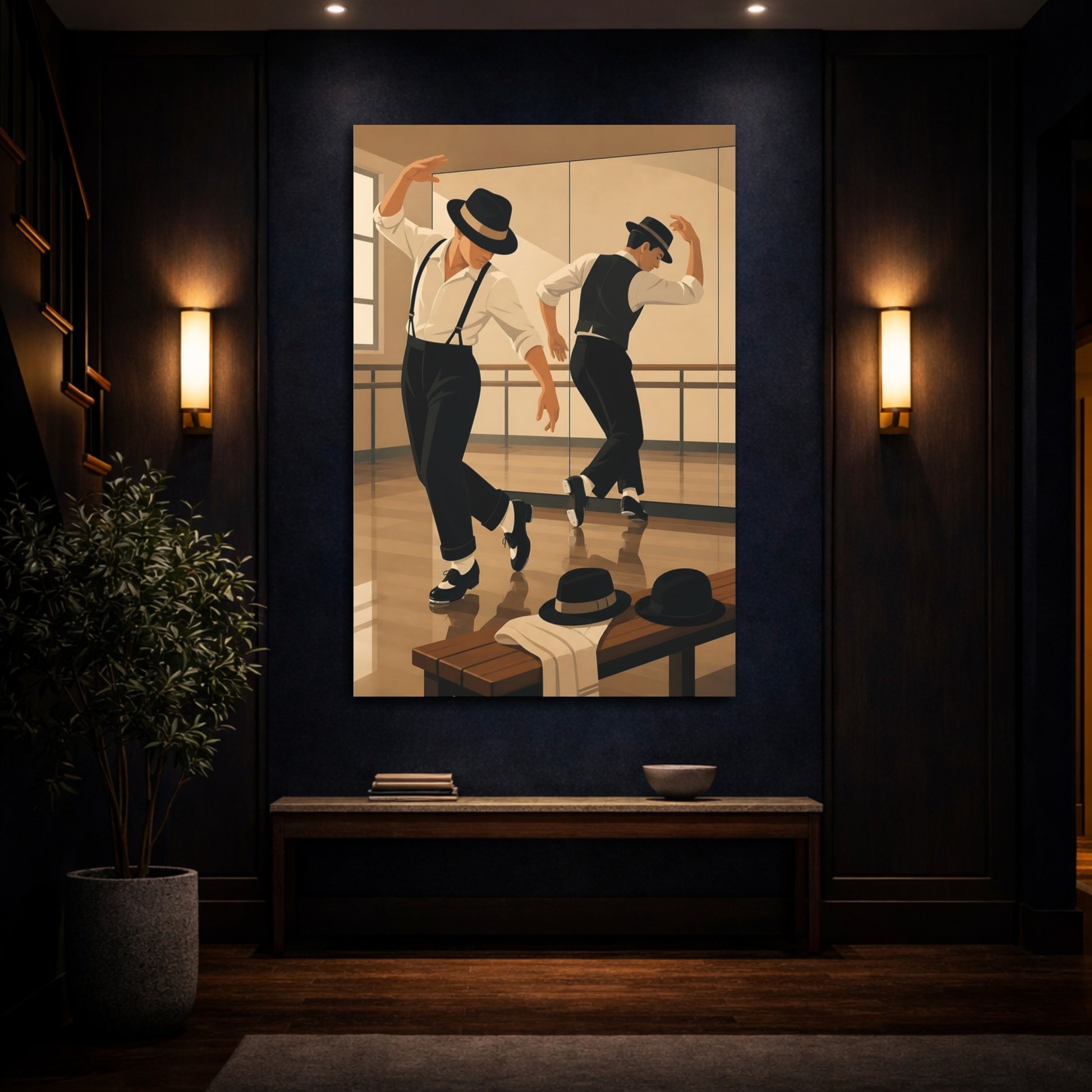 Mockup 4. Vintage Tap Dancers Black And Beige Dance shown as canvas print