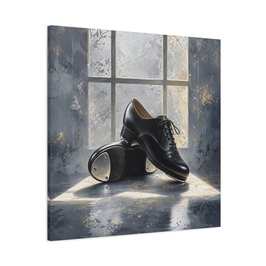 Main Mockup. Vintage Tap Shoes Black Tap Shoes shown as canvas print