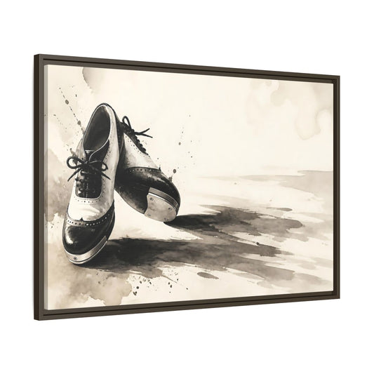 Main Mockup. Vintage Tap Shoes Monochrome Dance Shoes shown as framed canvas print