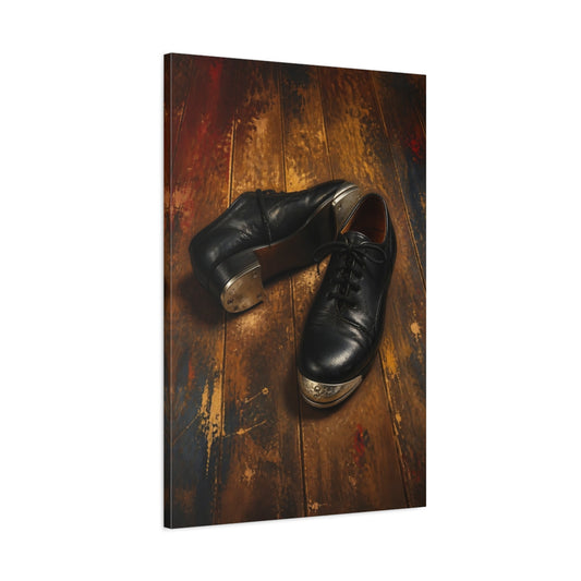 Main Mockup. Vintage Tap Shoes Rustic Black Shoes shown as canvas print