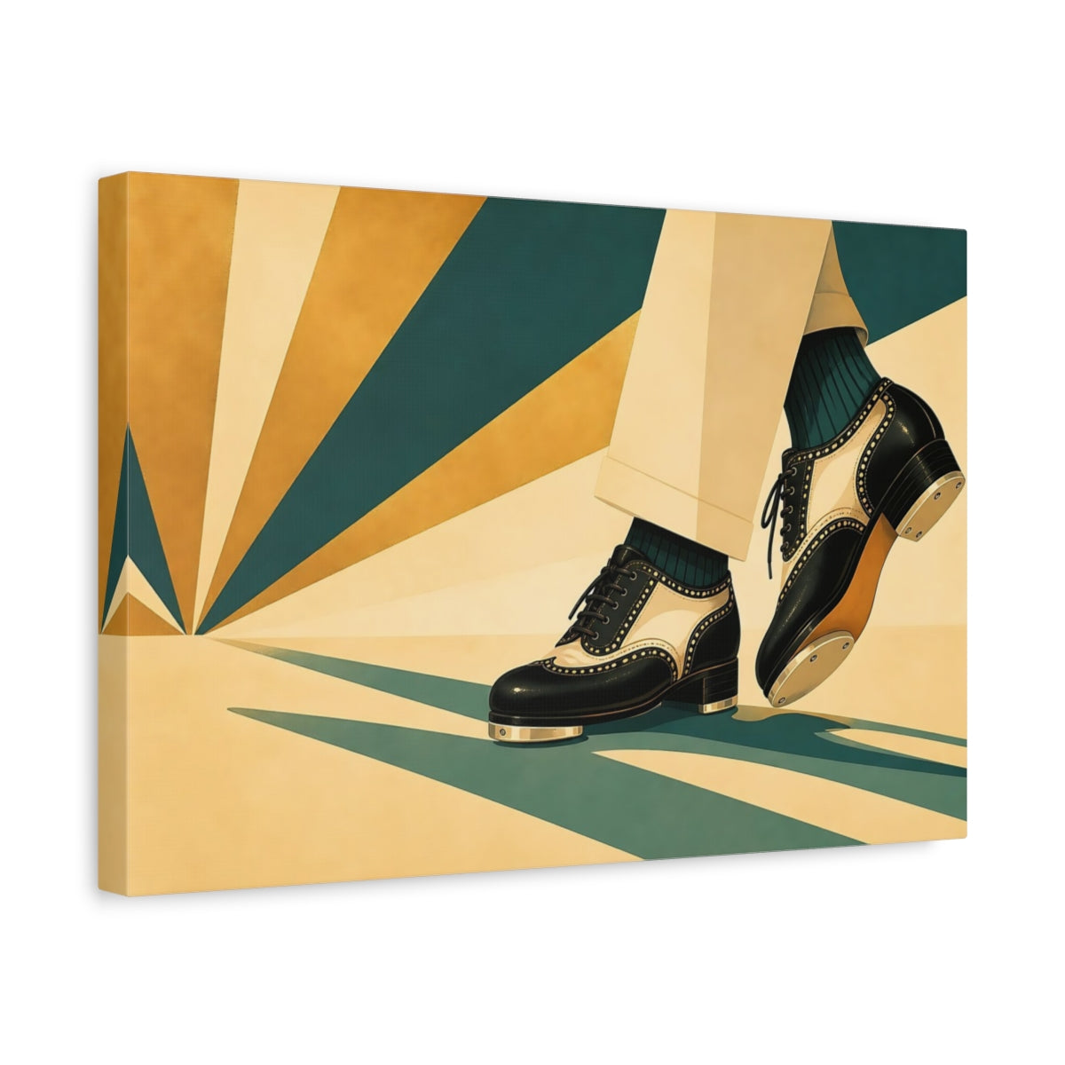 Side Mockup 4. Vintage Tap Shoes Teal And Gold Tap Shoes shown as canvas print