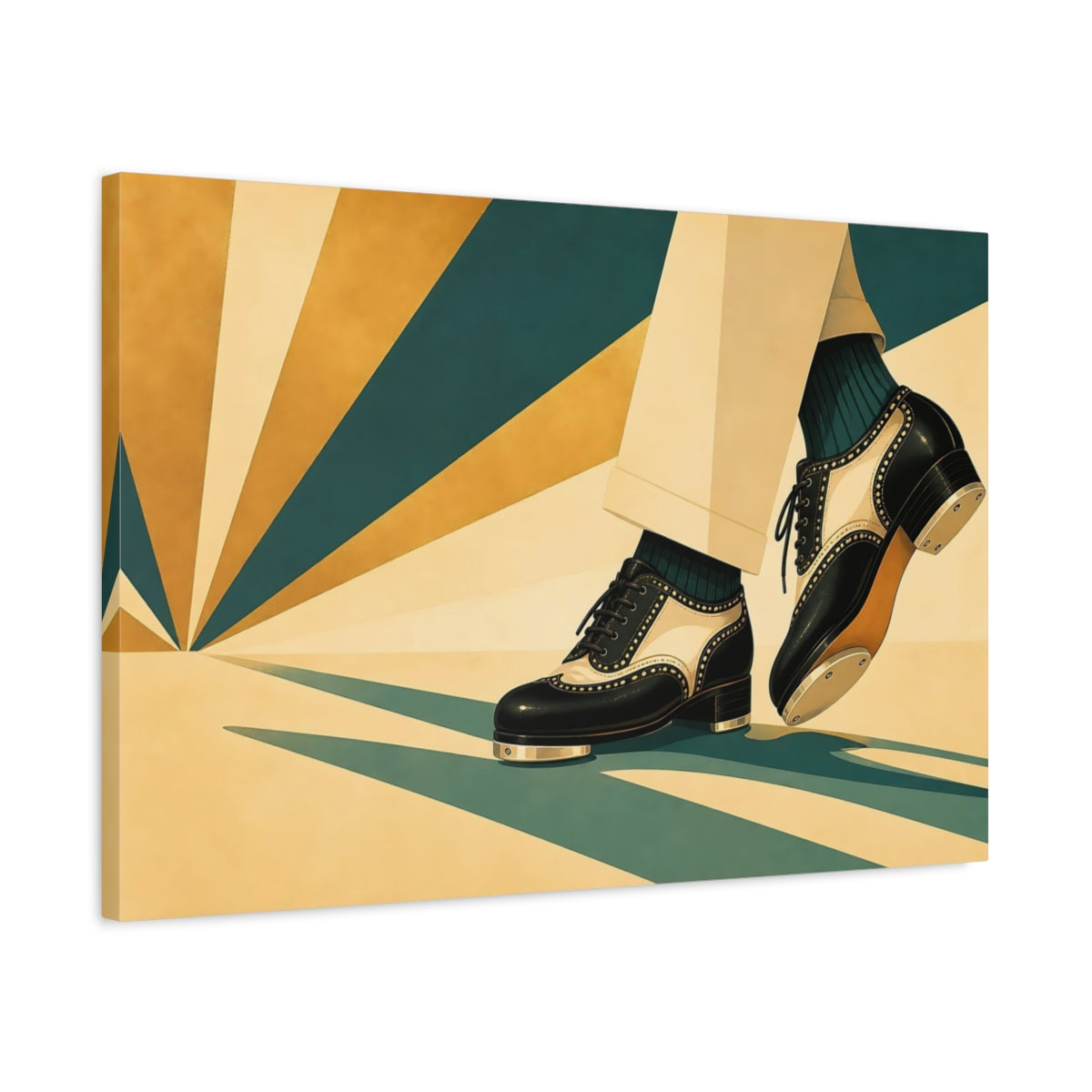 Side Mockup 2. Vintage Tap Shoes Teal And Gold Tap Shoes shown as canvas print