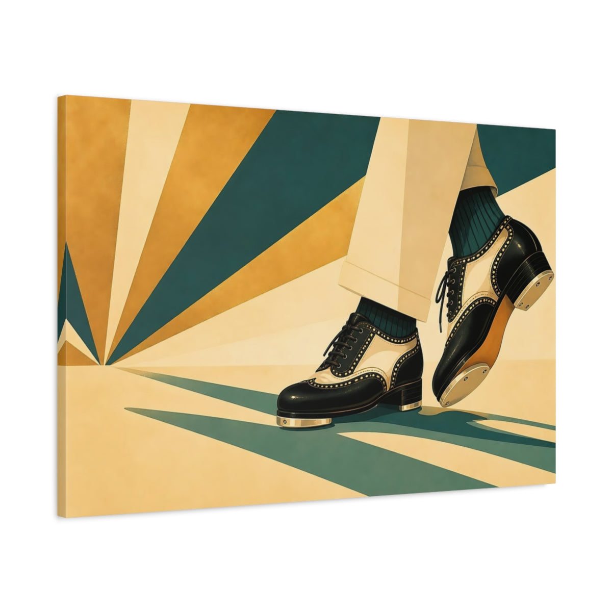 Main Mockup. Vintage Tap Shoes Teal And Gold Tap Shoes shown as canvas print
