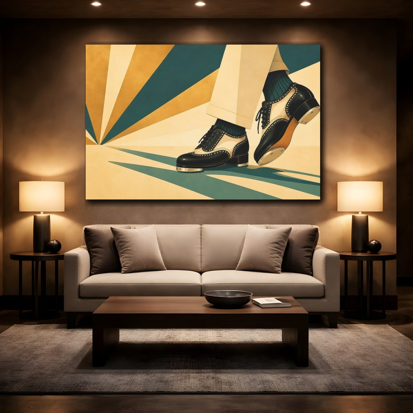 Mockup 2. Vintage Tap Shoes Teal And Gold Tap Shoes shown as canvas print