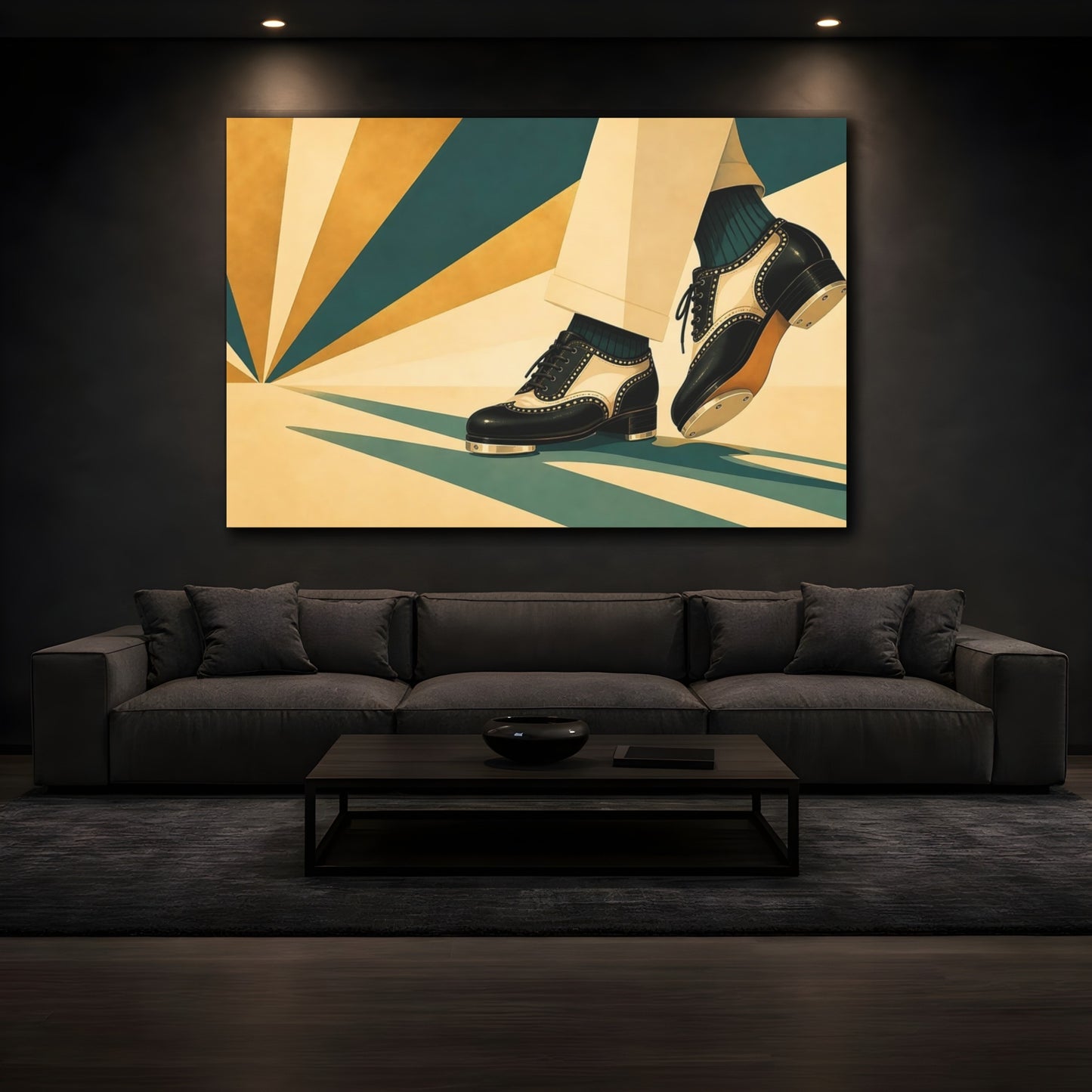 Mockup 3. Vintage Tap Shoes Teal And Gold Tap Shoes shown as canvas print