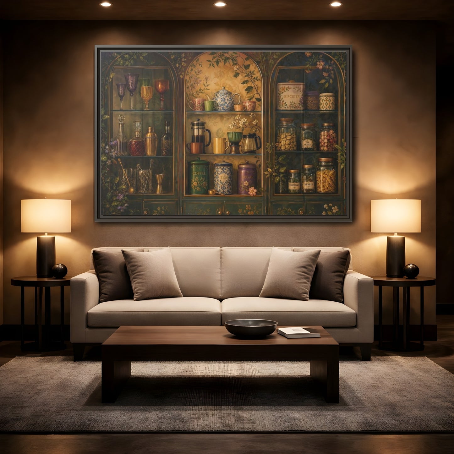 Mockup 2. Vintage Tea Cabinet shown as framed canvas print