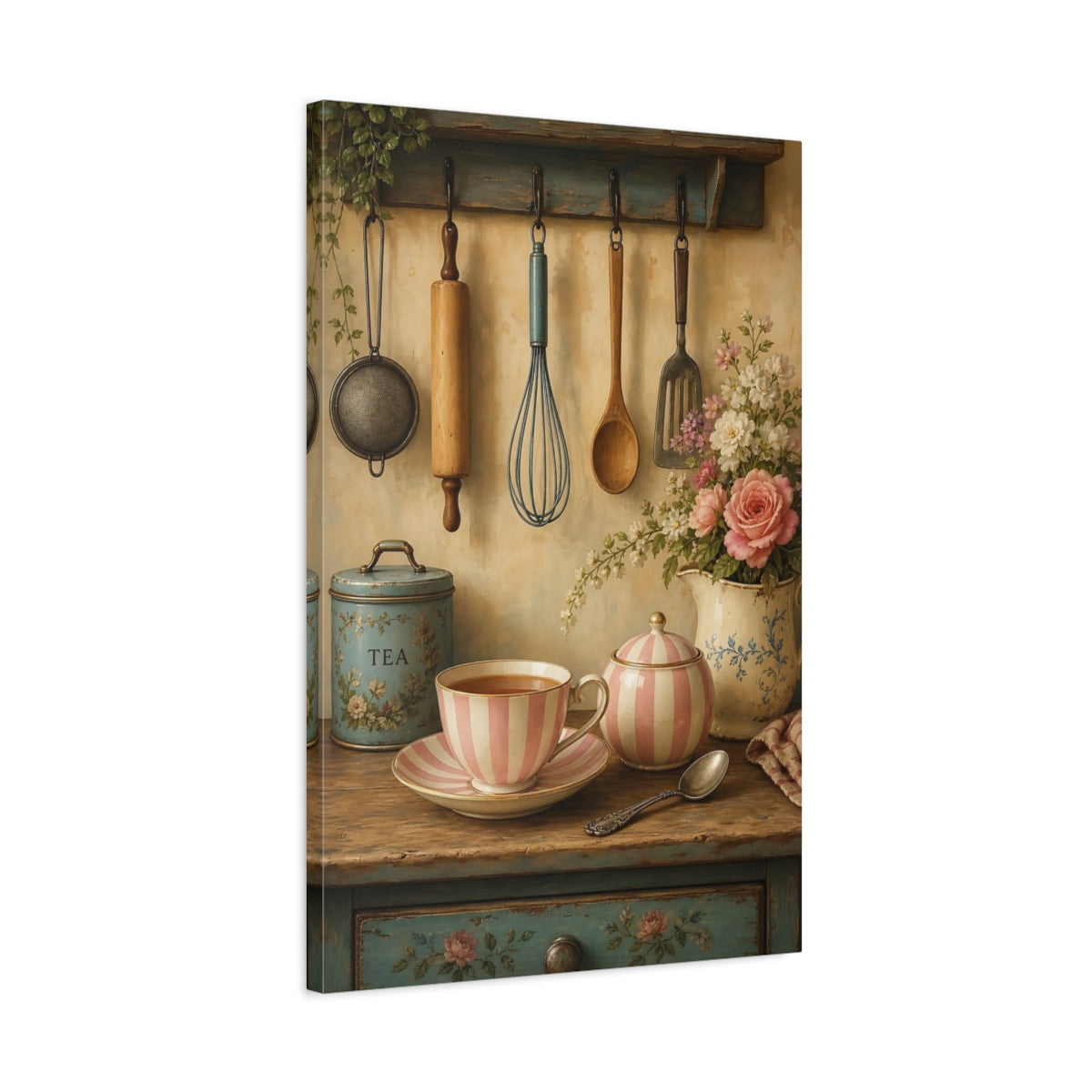 Side Mockup 2. Vintage Tea Time shown as canvas print
