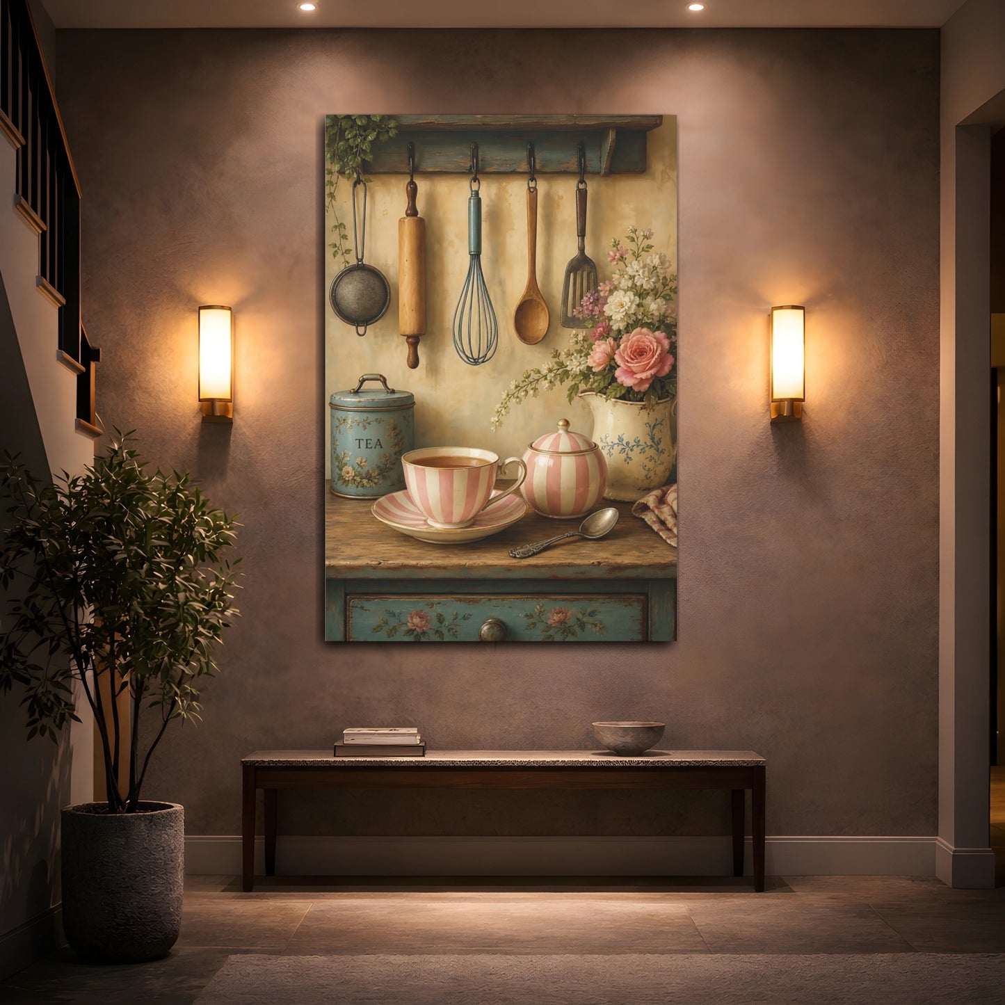 Mockup 2. Vintage Tea Time shown as canvas print
