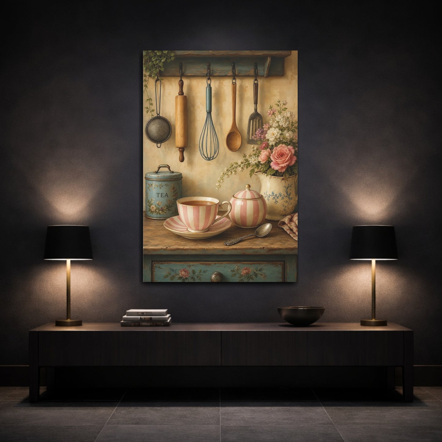 Mockup 3. Vintage Tea Time shown as canvas print