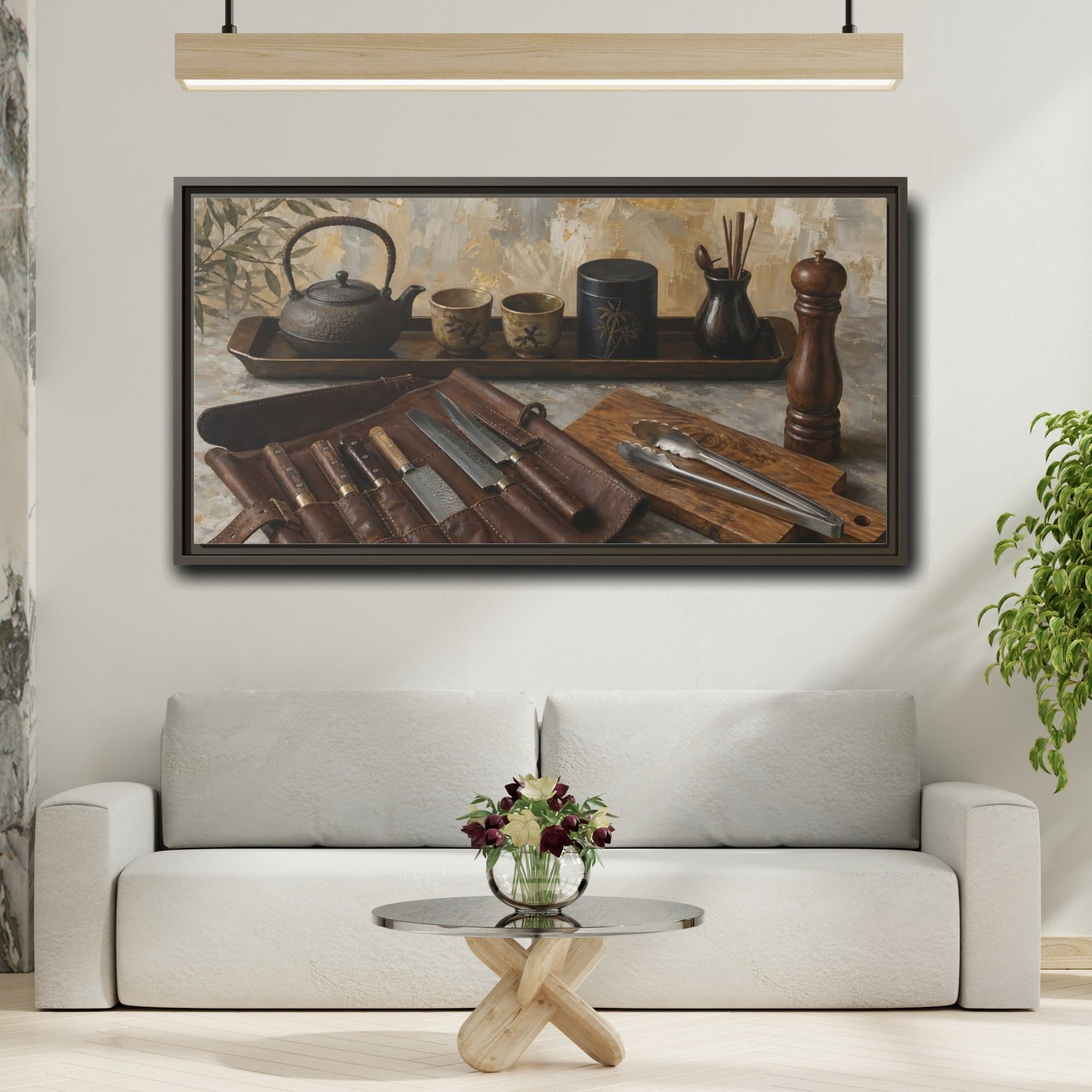 Mockup 2. Vintage Traditional Items Brown And Gold shown as framed canvas print