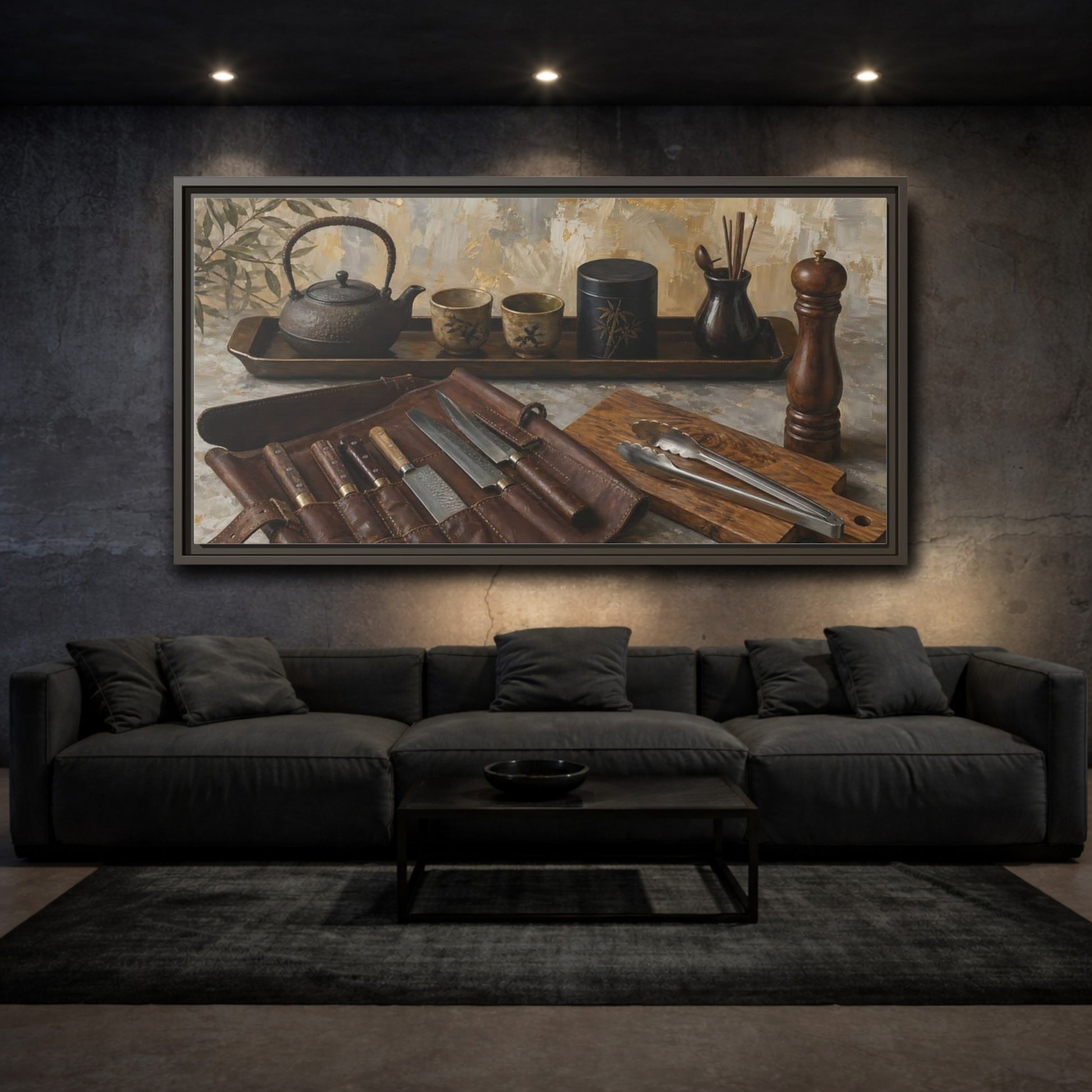 Mockup 3. Vintage Traditional Items Brown And Gold shown as framed canvas print