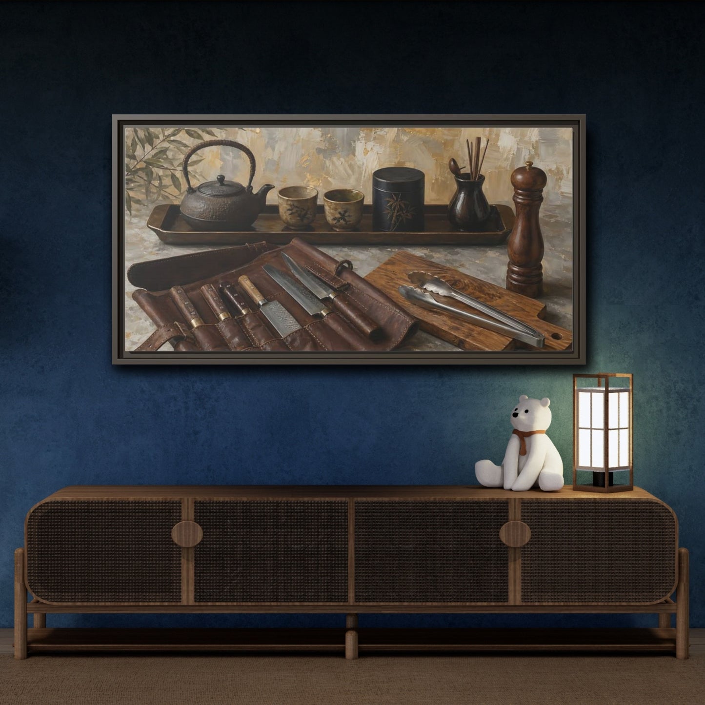 Mockup 4. Vintage Traditional Items Brown And Gold shown as framed canvas print