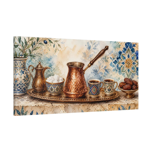 Main Mockup. Vintage Turkish Coffee Mediterranean Coffee shown as canvas print