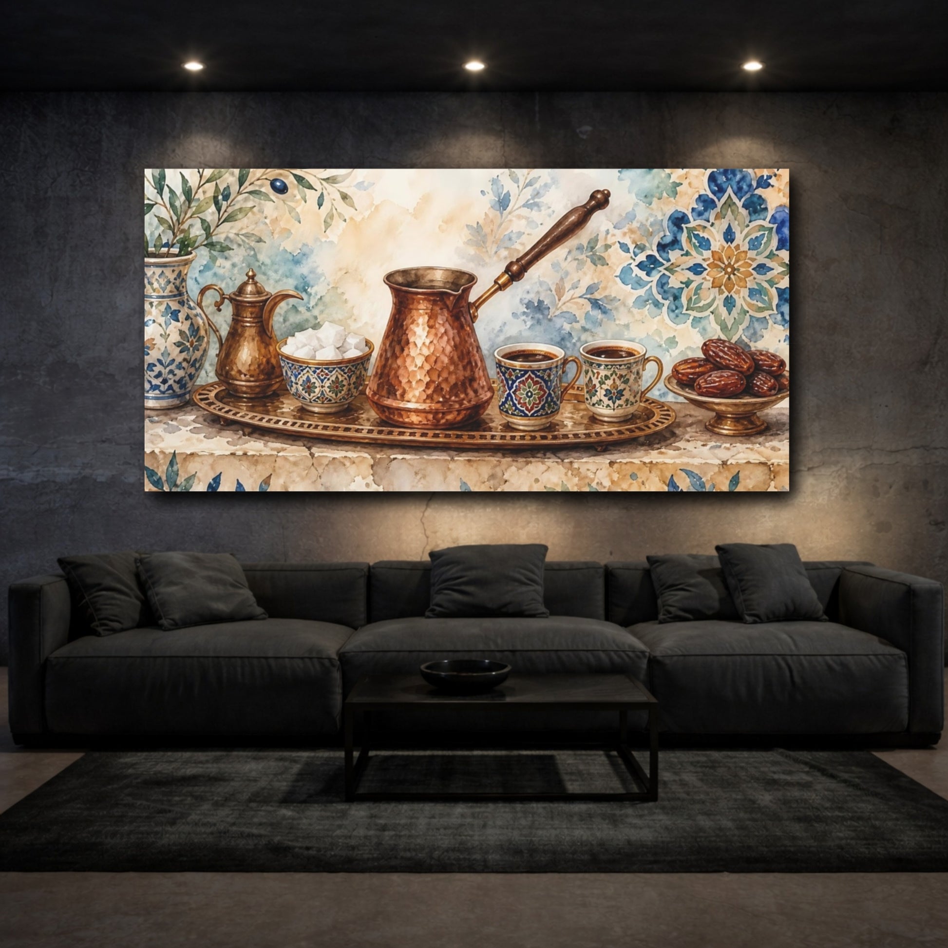 Mockup 3. Vintage Turkish Coffee Mediterranean Coffee shown as canvas print